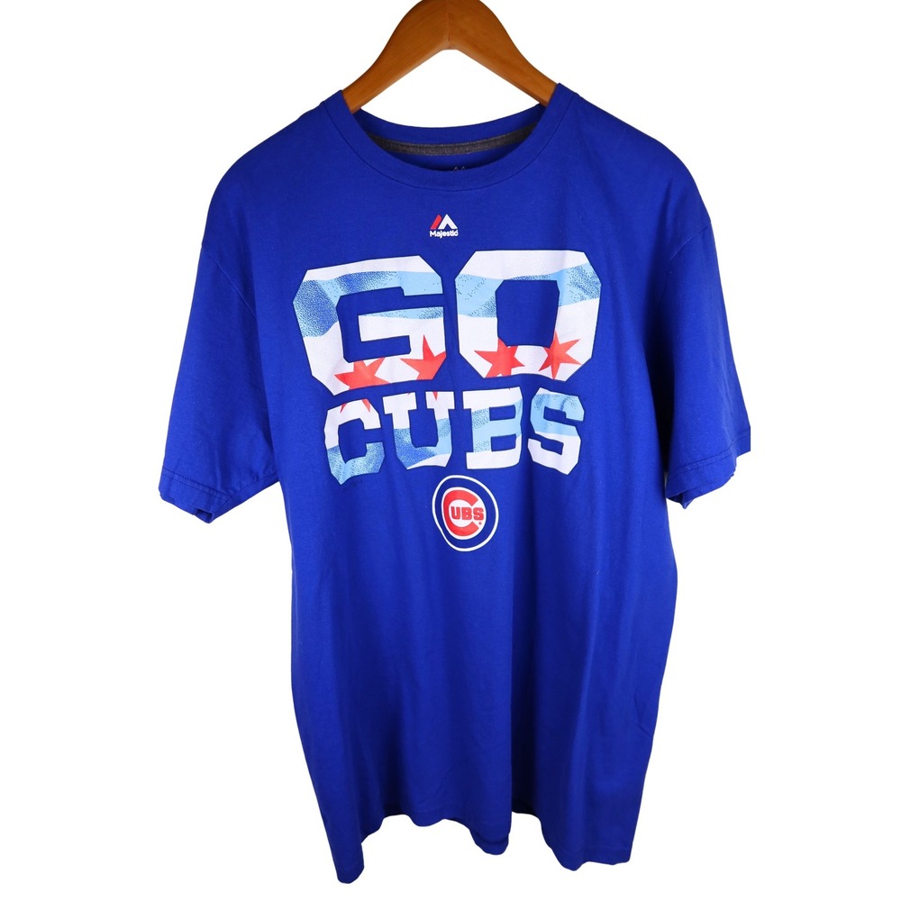 Majestic Chicago Cubs MLB Go Cubs Blue Graphic T-Shirt Mens XL Excellent